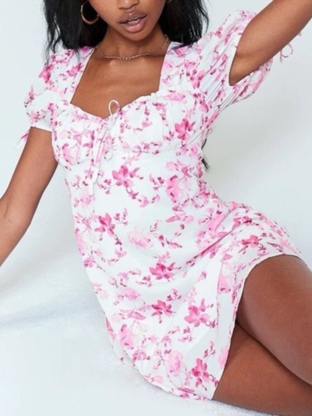 Princess Polly Pink Floral Mini Dress – Puff Sleeve Cottagecore Summer Dress - 6 - Picture 7 of 9